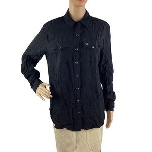 True Religion Western Snap Shirt Black Rayon Size M